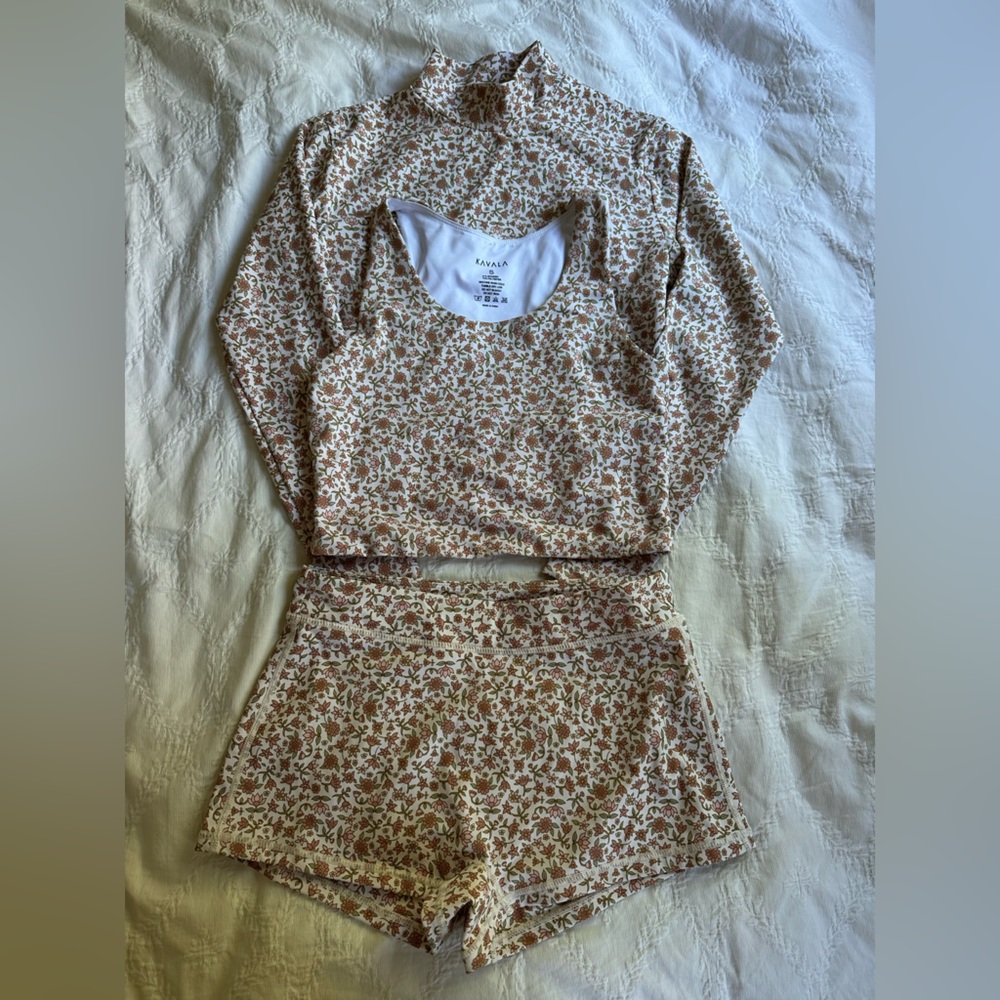 Kavala Collective Cream Boho Floral surf set - cropped rashguard & surf shorts
